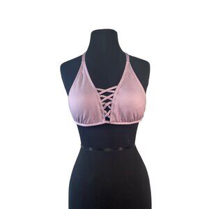 Shade & Shore Bikini Top Light Purple Size S Textured Lace-Up Halter Tie Closure